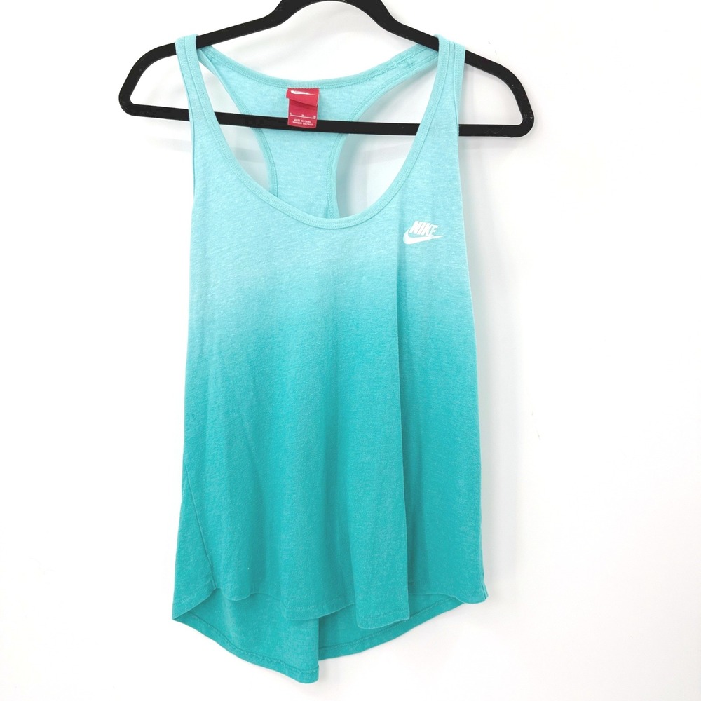 Nike Tank Top Womens M Ombre Teal Racerback Athletic Gym Beach Streetwear Sporty
